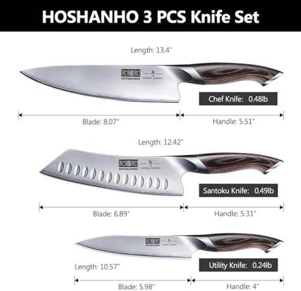 3 Pieces Kitchen Knife Set Professional Japanese Stainless Steel Chef Knife Set & 7 Inch Nakiri Knife Japanese High Carbon Stainless Steel Nakiri Chef Knife