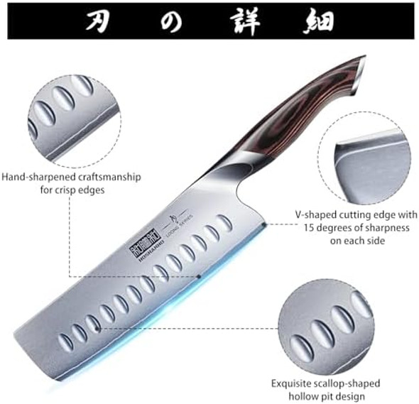 7 Inch Japanese Steel Nakiri Knife With Ergonomic Handle+Kitchen Knife In Japanese Steel +7 Inch Japanese Chef Knife