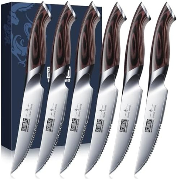 Steak Knives Set Of 7 4.5 Inch Serrated Steak Knife Set With Block Japanese High Carbon Steel Kitchen Steak Knives With Ergonomic Handle Steak Knives Set Of 7 4.5 Inch Serrated Steak Knife Set With Block Japanese High Carbon Steel Kitchen Steak Knives With Ergonomic Handle
