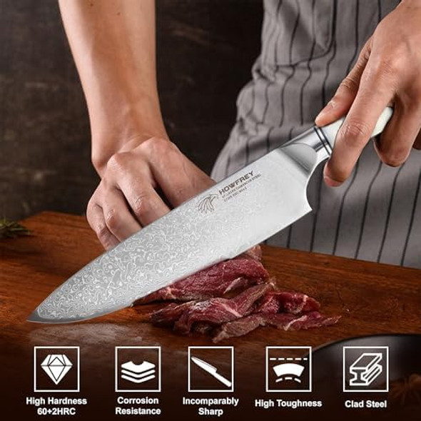 Damascus Chef Knife 8 Inch 67-Layer Japanese Kitchen Knives Sharp High Carbon Stainless Steel With Ergonomic Pakkawood Handles Elegant Box Packaging For Home And Kitchen Birthday Dad Mom