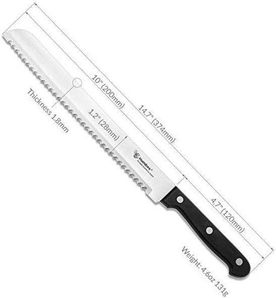 10 Inch Serrated Bread Knife Premium Stainless Steel Blade With Wave Edge Full Tang Handle Razor Sharp Knife For Bread Durable Professional Kitchen Knife