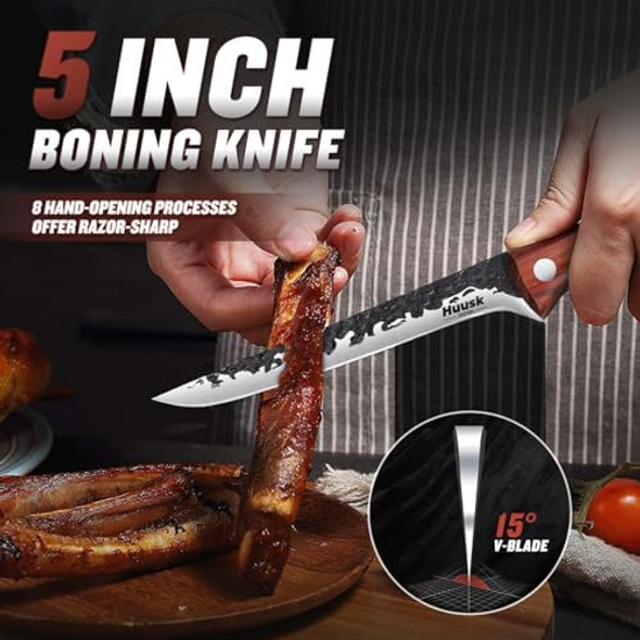 Huusk Nakiri Chef Knife - 6.8 Inch Cleaver And Vegetable Knife Bundle With Boning Knife For Meat Cutting For Dad Huusk Nakiri Chef Knife - 6.8 Inch Cleaver And Vegetable Knife Bundle With Boning Knife For Meat Cutting For Dad