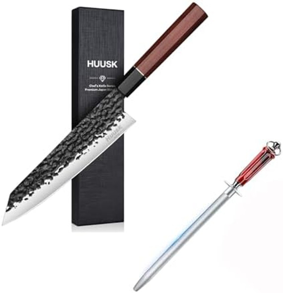 Huusk Japanese 9'' Kiritsuke Chef Knife & 10'' Knife Sharpener Rod Huusk Japanese 9'' Kiritsuke Chef Knife & 10'' Knife Sharpener Rod