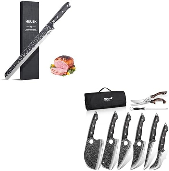 Huusk Serbian Chef Knife Set - 6Pcs Bundle With A Japan 11.5 Inch Hand Forged Slicing Knife For Meats Ribs Roastsbirthday Idea Men Huusk Serbian Chef Knife Set - 6Pcs Bundle With A Japan 11.5 Inch Hand Forged Slicing Knife For Meats Ribs Roastsbirthday Idea Men