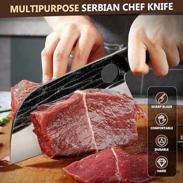 Huusk Serbian Chef Knife Hand Forged Meat Cleaver With Sheath High Carbon Steel Full Tang Knife Heavy Duty Butcher Knife For Kitchen Or Camping Outdoor Christmas s s For Dad