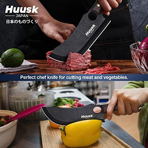 Huusk d Chef Knife Bundle With Black Butcher Knife For Meat Cutting Viking Men Bbq Camping With Sheath