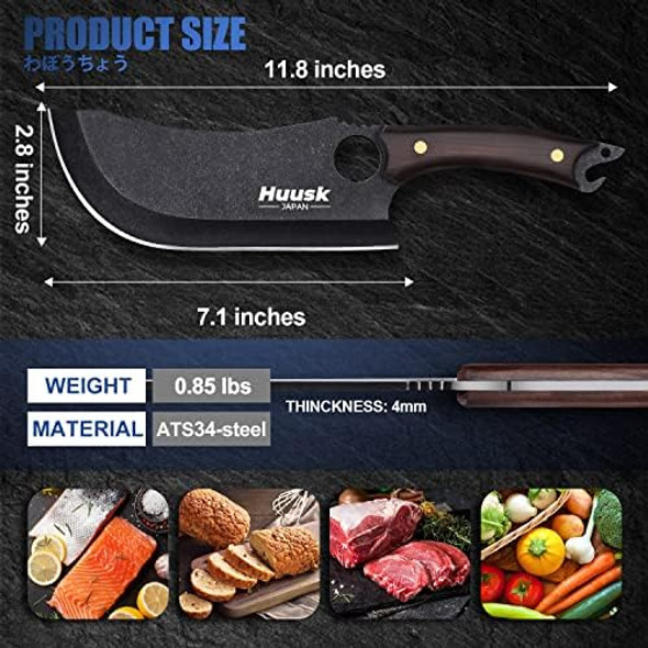 Huusk d Chef Knife Bundle With Black Butcher Knife For Meat Cutting Viking Men Bbq Camping With Sheath