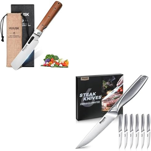 Huusk Serrated Steak Knives Set Of 6 Bundle With A Japanese Pocket Chef Knifejapanese Stainless Steel Steak Knives Setsharp Safe Dinner Knife For Kitchen Table With Box Huusk Serrated Steak Knives Set Of 6 Bundle With A Japanese Pocket Chef Knifejapanese Stainless Steel Steak Knives Setsharp Safe Dinner Knife For Kitchen Table With Box