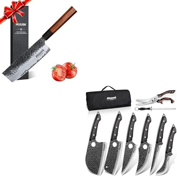 Huusk Serbian Chef Knife Set - 6Pcs Bundle With A Nakiri Japanese Knifeviking Boning Knives With Bag For Kitchen Outdoor Bbq Camping Birthday Idea Men Huusk Serbian Chef Knife Set - 6Pcs Bundle With A Nakiri Japanese Knifeviking Boning Knives With Bag For Kitchen Outdoor Bbq Camping Birthday Idea Men