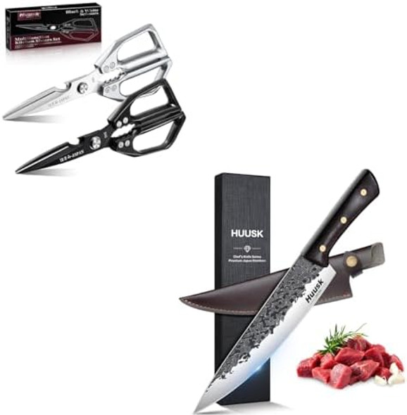 Huusk Knives From Japan 8-Inch Chef Knife Professional Hand Forged Kitchen Knife Japanese Gyutou Chef Knives High Carbon Steel Cooking Knife Kitchen Scissors For Meat Chicken Bones And Turkey Huusk Knives From Japan 8-Inch Chef Knife Professional Hand Forged Kitchen Knife Japanese Gyutou Chef Knives High Carbon Steel Cooking Knife Kitchen Scissors For Meat Chicken Bones And Turkey