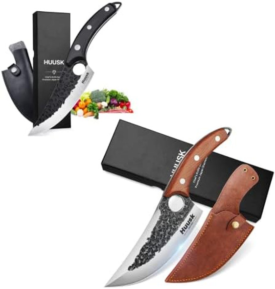 Huusk Cool Collectible Knives - d Brown Chef Knife & Black Japan Knife With Leather Sheath And Box