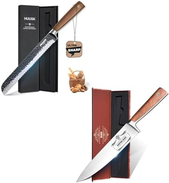 Huusk 8 Inch Bread Knife & 8" Chef Knife With Beautiful Box Huusk 8 Inch Bread Knife & 8" Chef Knife With Beautiful Box