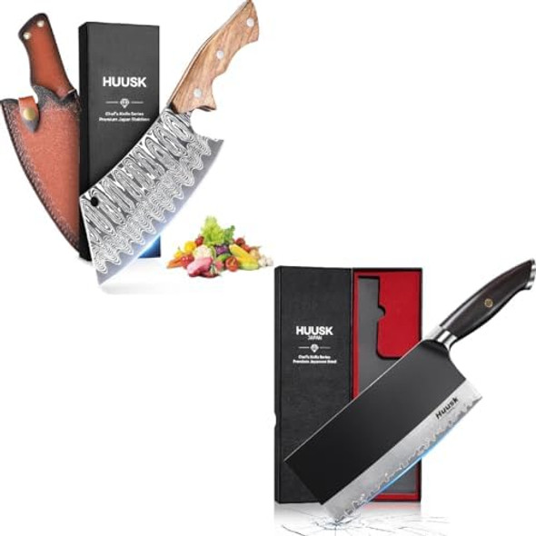 Huusk Hand-Forged Japanese Meat Cleaver Knife With Sheath 7.5 Inch Full Tang Chef Knife - Outdoor Bbq And Kitchen For Men Huusk Hand-Forged Japanese Meat Cleaver Knife With Sheath 7.5 Inch Full Tang Chef Knife - Outdoor Bbq And Kitchen For Men