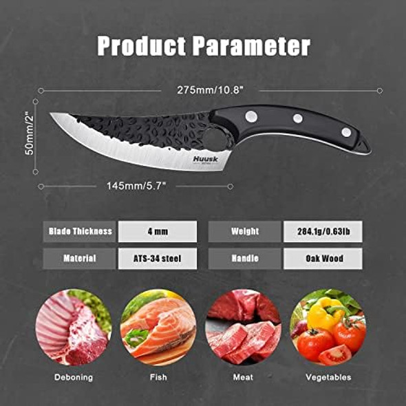 Huusk Viking Knife With Sheath Bundle With Boning Knife For Meat Cutting Full Tang Japanese Chef Knife Hand Forged Ultimo Knife For Halloween Kitchen Or Camping