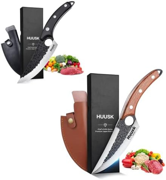 Huusk d Chef Knives Brown Bundle With Black Outdoor Camping Cooking Knife With Leather Sheath And Box Huusk d Chef Knives Brown Bundle With Black Outdoor Camping Cooking Knife With Leather Sheath And Box