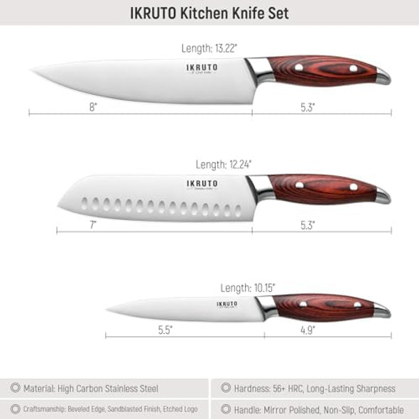 3-Piece Kitchen Knife Set – Includes Ultra-Sharp Chef Knife High Carbon Stainless Steel Blades With Ergonomic Pakkawood Handles Professional Knives Set For Kitchen Elegant Box