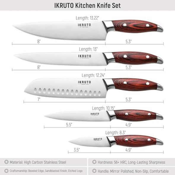 5-Piece Kitchen Knife Set - Ultra-Sharp High Carbon Stainless Steel Blades With Ergonomic Pakkawood Handles Professional Kitchen Knives Sets Elegant Box Packaging