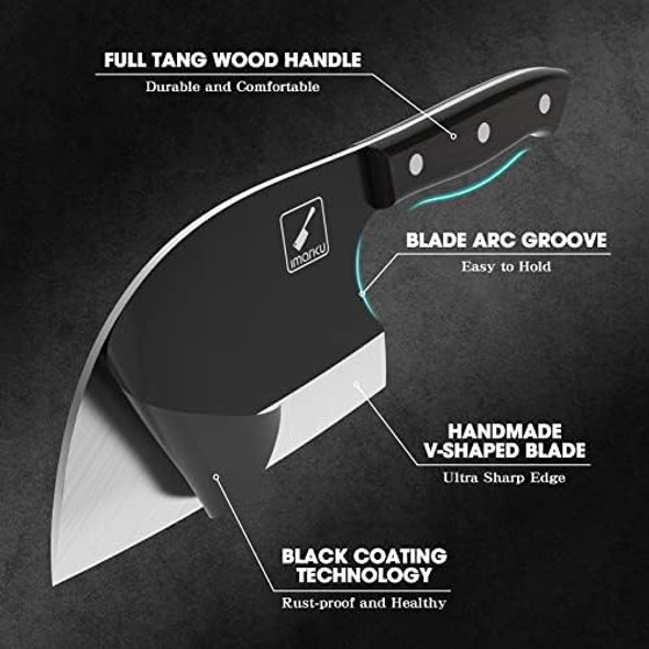 Imarku 7 Inch Butcher Knife And Cleaver High Carbon Steel Ultra Sharp Kitchen Knife With Ergonomic Handle