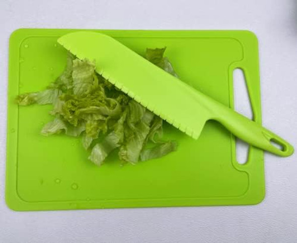 Jawbush Professional Lettuce Knife To Prevent Browning 11" Plastic Serrated Kitchen Knife For Veggies Salad Fruit Bread Or Cake Nylon Knife For Nonstick Pans Green 2 Pack