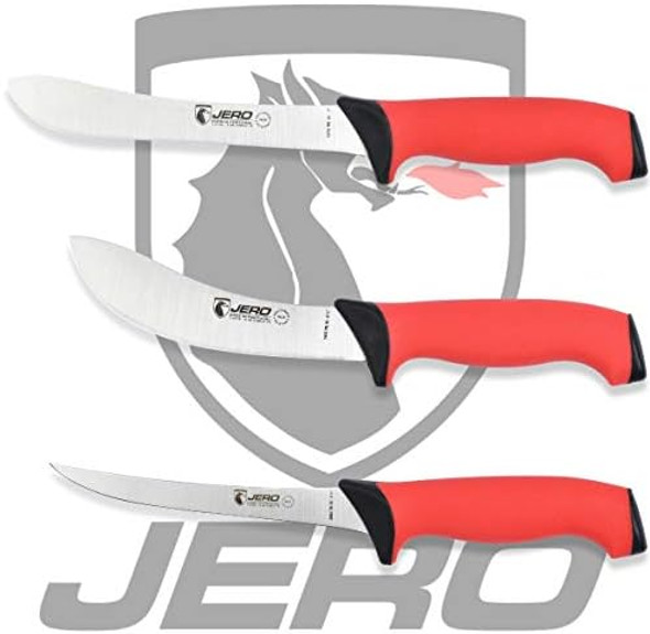 Jero Pro Series Tr 3 Piece Butcher Set - Narrow Butcher Skinning Knife And Boning Knife - Soft Grip Handles With German High-Carbon Stainless Steel Blades - Made In Portugal