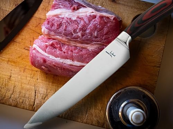 Japanese Chef Knife 8 Inch - High Carbon Stainless Steel Knife Ergonomic Wood Handle - Ultra Sharp Knife For Chopping Slicing Dicing And Mincing - Professional Kitchen Knife In A Box
