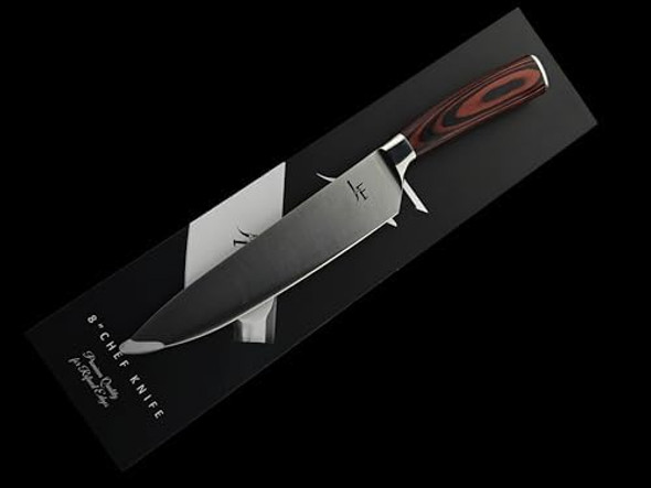 Japanese Chef Knife 8 Inch - High Carbon Stainless Steel Knife Ergonomic Wood Handle - Ultra Sharp Knife For Chopping Slicing Dicing And Mincing - Professional Kitchen Knife In A Box