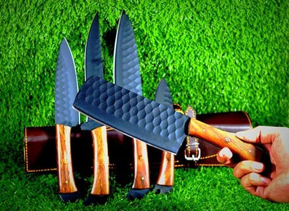 Hand Forged Chef Knife Set With Leather Roll Kit - Slicing And Peeling Butcher Knife Christmas - 5Pcscs171