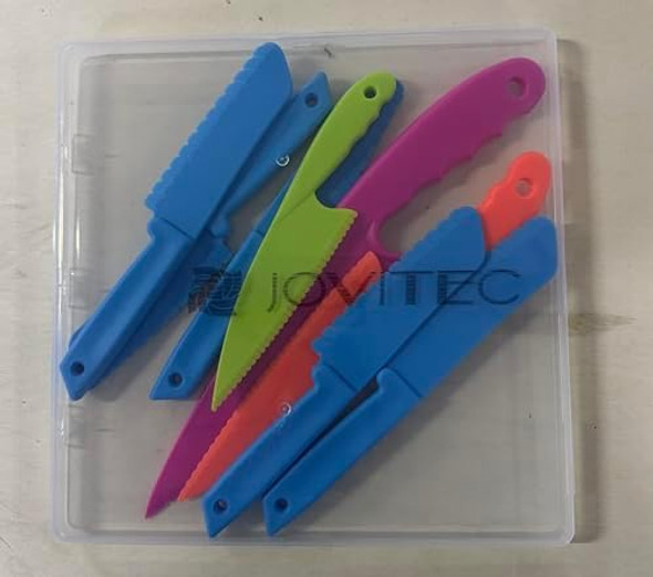 Jovitec 8 Pcs Kid Cooking Kitchen Knife Set Plastic Serrated Edges Children'S Safe Chef Nylon Knives For Cutting Fruit Bread Cake Salad Lettuce Kids Cooking Supply(Blue Square Knife)