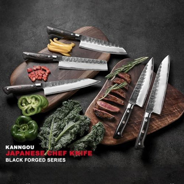 Black Forged Series 8" Chef Knife & 7" Nakiri Knife With Aus-8 Alloy Steel Full Tang Pakkawood Handle