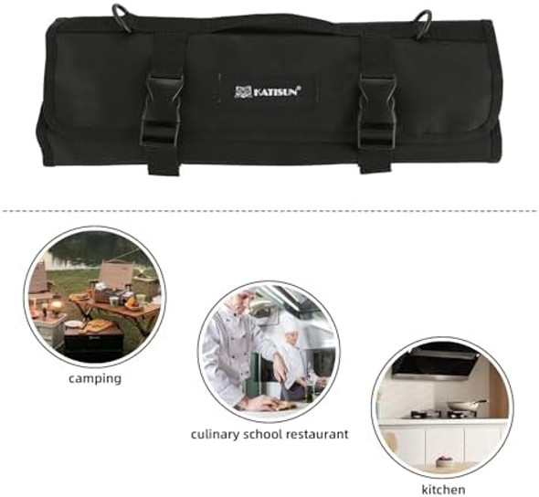 Knife Set Roll Bag 8 Pieces German High Carbon Stainless Steel Chef Knives With Hollow Handle Portable Knife Roll Storage Bag Blade Guards Kitchen Shears For Outdoor Camping Travel