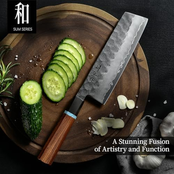Kawahiro Japanese Nakiri Knife 7 Inch Handcrafted Vg10 High Carbon Stainless Steel Vegetable Chef Knife Professional Sharp Kitchen Knives With Ergonomic Ruby Wood Handle And Wood Box