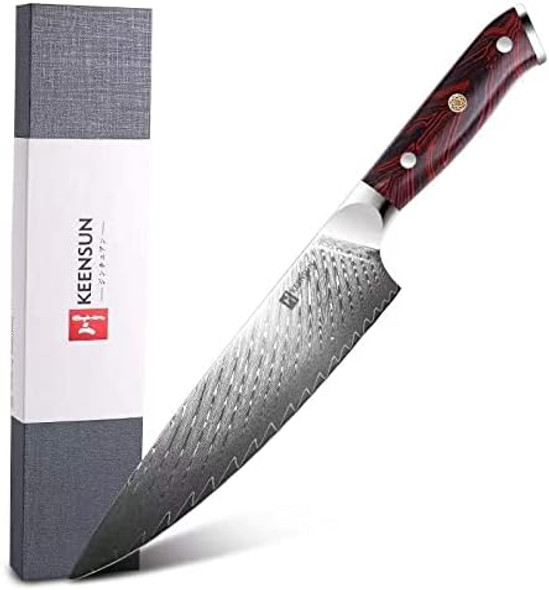 Keensun Damascus Chef Knife - 8 Inch Professional Kitchen Knife Rust Resistant Japanese Vg10 Super Steel 67 Layer High Carbon Stainlesswith Green Ergonomic Resin Handle And Luxury Box Keensun Damascus Chef Knife - 8 Inch Professional Kitchen Knife Rust Resistant Japanese Vg10 Super Steel 67 Layer High Carbon Stainlesswith Green Ergonomic Resin Handle And Luxury Box
