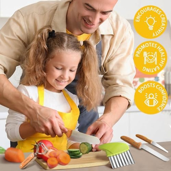Kids Safe Knife Set For Real Cooking 11-Piece Bpa- Kids Cutting Board And Knife Set，Firm Grip Serrated Children Kitchen Chef Knife Set Starter Knife