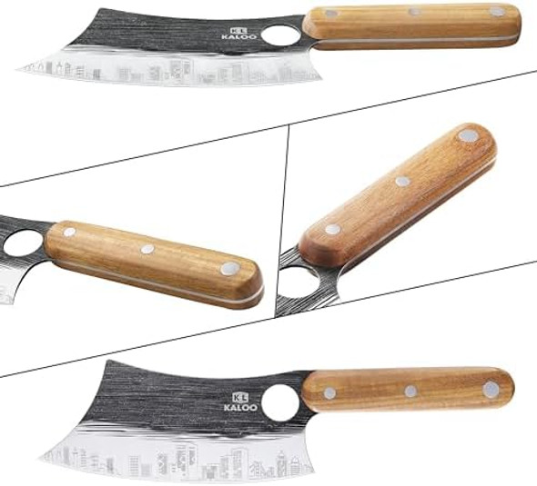 3 Pcs Butcher Knife Set Kaloo 7" Butcher Meat Cleaver 7" Serbian Chef Knife And 6.5" Viking Knife Hand Forged Butcher Knives With Wood Handle For Home Outdoor Cooking Camping Bbq