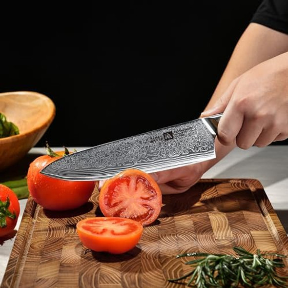 5 Piece Damascus Knife Block Set 67-Layer High Carbon Damascus Steel Ultra-Sharp Kitchen Knife Set With Magnetic Wooden Block