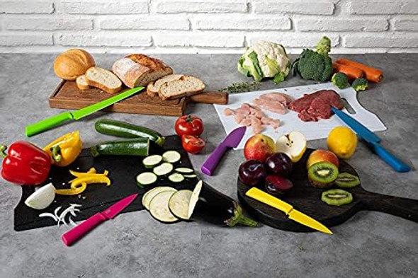 Kuhn Rikon Colori+ Mixed Knife Set With Non-Stick Coating And Safety Sheaths Set Of 3 Green Red And Graphite Grey