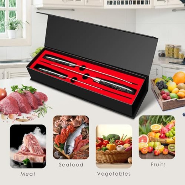 Kuwata Kitchen Knives Set Professional Damascus Black Gold Series Chef Knife Set 3Pcs Vg10 Damascus Steel Knife With G10 Ergonomic Handle Knife Set Elegant Box For Home Restaurant