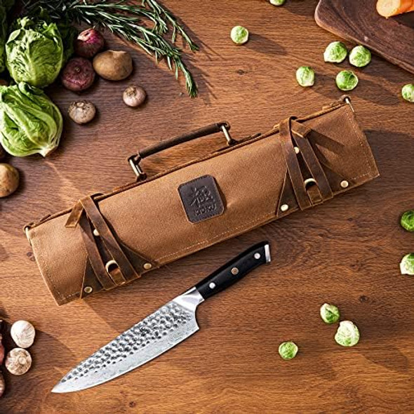 Kyoku Daimyo Series Nakiri Knife + Professional Chef Knife Roll Bag Brown