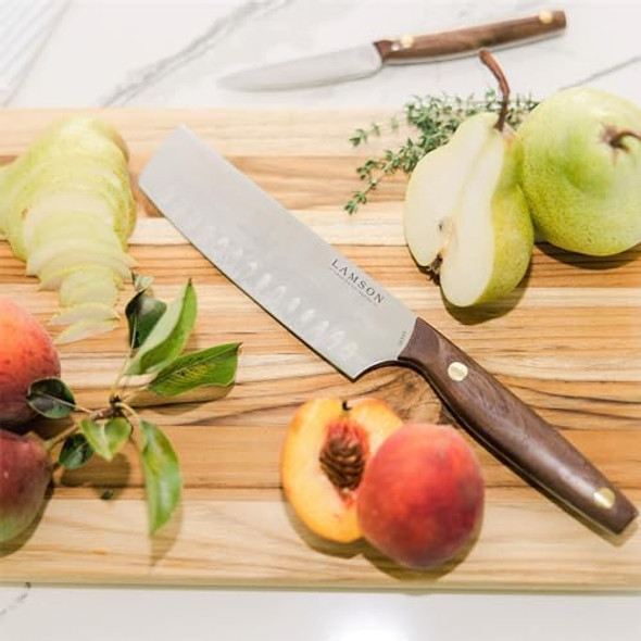 Lamson 7" Vintage Nakiri Knife With Kullenschliff (Hollow) Edge With Walnut Handle
