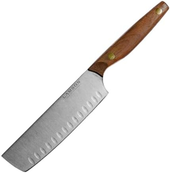 Lamson 7" Vintage Nakiri Knife With Kullenschliff (Hollow) Edge With Walnut Handle Lamson 7" Vintage Nakiri Knife With Kullenschliff (Hollow) Edge With Walnut Handle