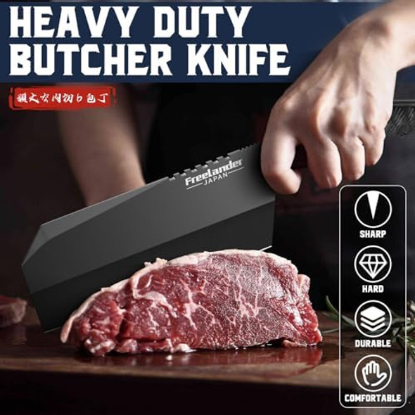 lander 3Pcs Butcher Knife Set For Meat Cutting Sharp Chef Knife Set Dishwasher Safe With Roll Bag Full Tang Bbq Knife Set With Leather Sheath Hand Forged Japanese Meat Cleaver Knife For Kitchen