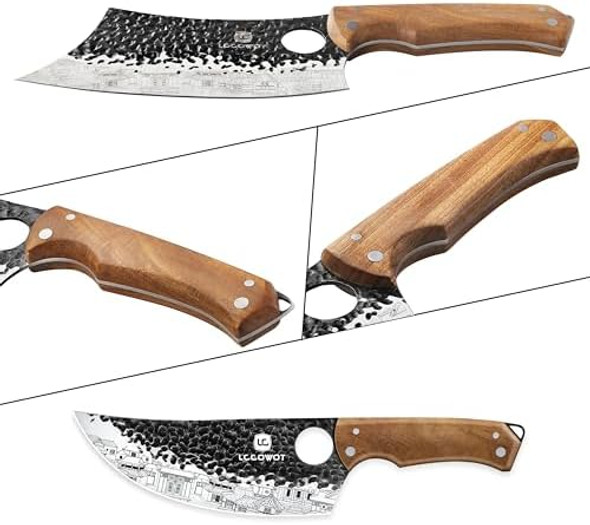 3Pcs Butcher Knife Set Includes 7" Butcher Meat Cleaver 7" Serbian Chef And 6.5" Viking Knife Stainless Steel Kitchen Knife Set With Wood Handle Geat For Indoor&Outdoor (Stylish Pattern)