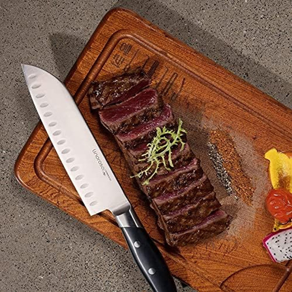 Linoroso Santoku Knife 7 Inch Meat Kitchen Asian Chef Knife German High Carbon Stainless Steel Chopping Knife With Full Tang Ergonomic Handle For Home Kitchen And Restaurant