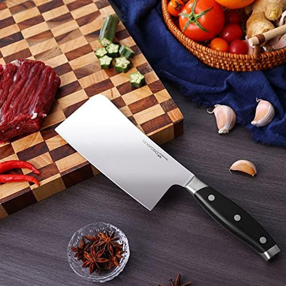 Linoroso Chopping Knife 6.3 Inch Meat Cleaver German High Carbon Stainless Steel Chopper Butcher Knife With Full Tang Ergonomic Handle For Home Kitchen And Restaurant