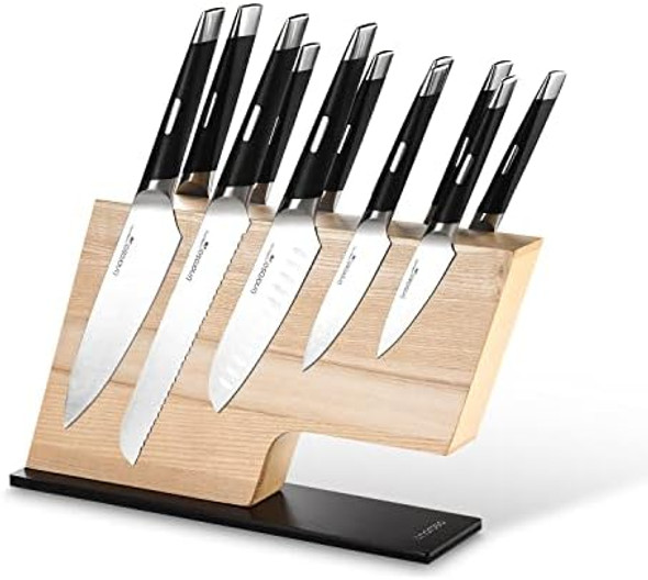 Linoroso Magnetic Knife Block Knife Holder Knife Stand Super Strong Magnet Double Sided Kitchen Knives Storage Fitted American Ash Wood Black Oxide Stainless Steel Base Linoroso Magnetic Knife Block Knife Holder Knife Stand Super Strong Magnet Double Sided Kitchen Knives Storage Fitted American Ash Wood Black Oxide Stainless Steel Base