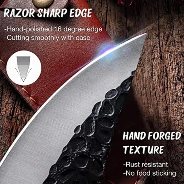 Butcher Knife Hand Forged Boning Knife With Sheath Viking Knife Japanese Knife High Carbon Steel Fillet Chef Knife Meat Cleaver Knife For Kitchen Camping Bbq (Brown)