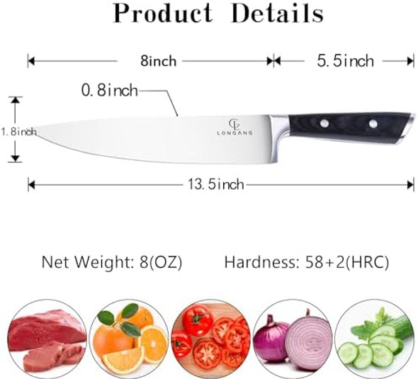 8 Inch Chef Knife - High Carbon Stainless Steel Sharp Kitchen Knife With Ergonomic Handle For Family & Restaurant Packed With Box