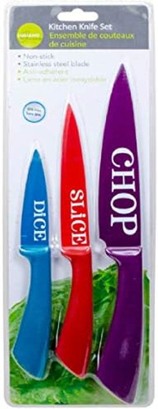 Luciano Housewares 3-Piece Kitchen Knife Set 12 X 1 Inches Multicolor