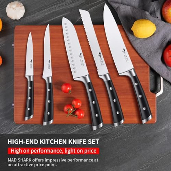 Mad Shark Knife Set Professional 5 Piece Kitchen Chef Knife Set German High Carbon Stainless Steel Ultra Sharp Knives Sets Ergonomic Handle Home Cooking Perfect Cutlery Set