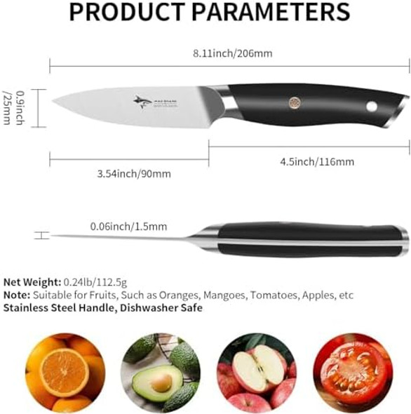 Mad Shark 3.5 Inch Paring Knife Small Kitchen Knives Ergonomic Handle Ultra Sharp Fruit Knife For Fruitsvegetables Forged Synergy By German Stainless Steel